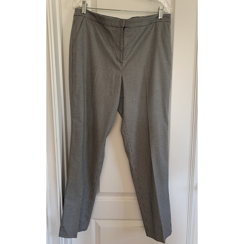 Talbots Womens Sz 10 Black & White Houndstooth Tapered Leg Trouser Pants Lined